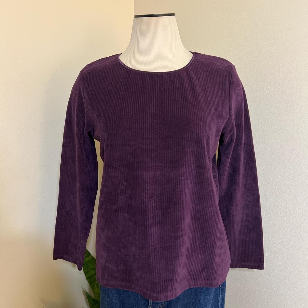 Eddie Bauer Purple Corduroy 3/4 Sleeve Top Size Petite Small (S/P)